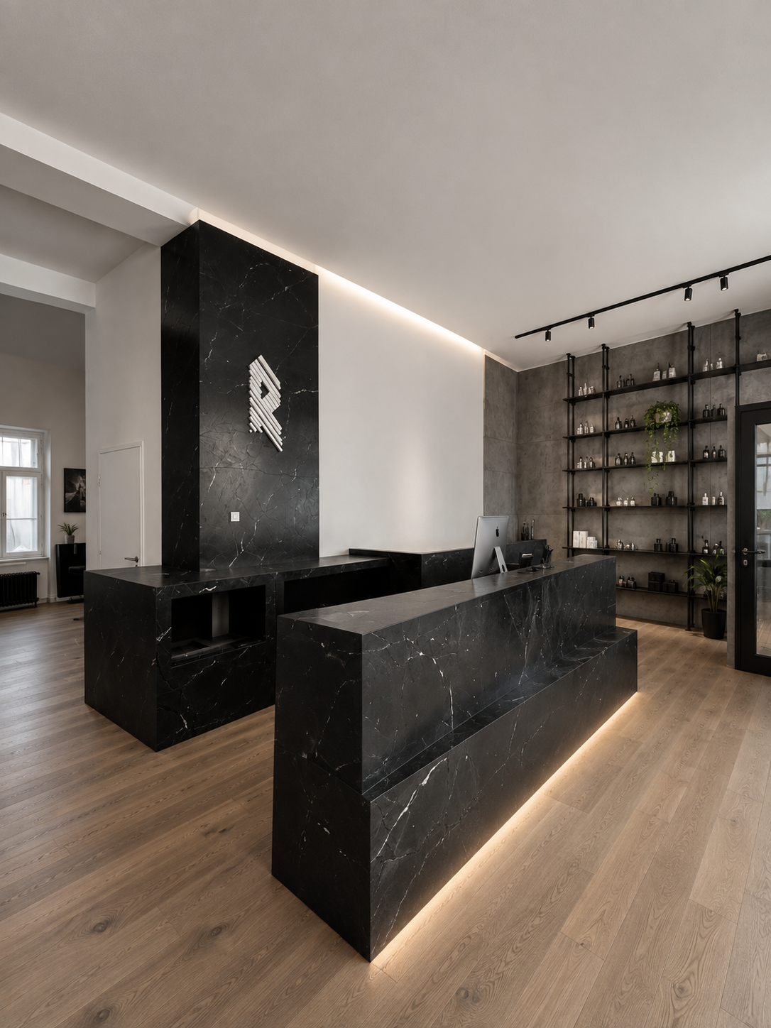 Commercial reception counter in Negresco granite