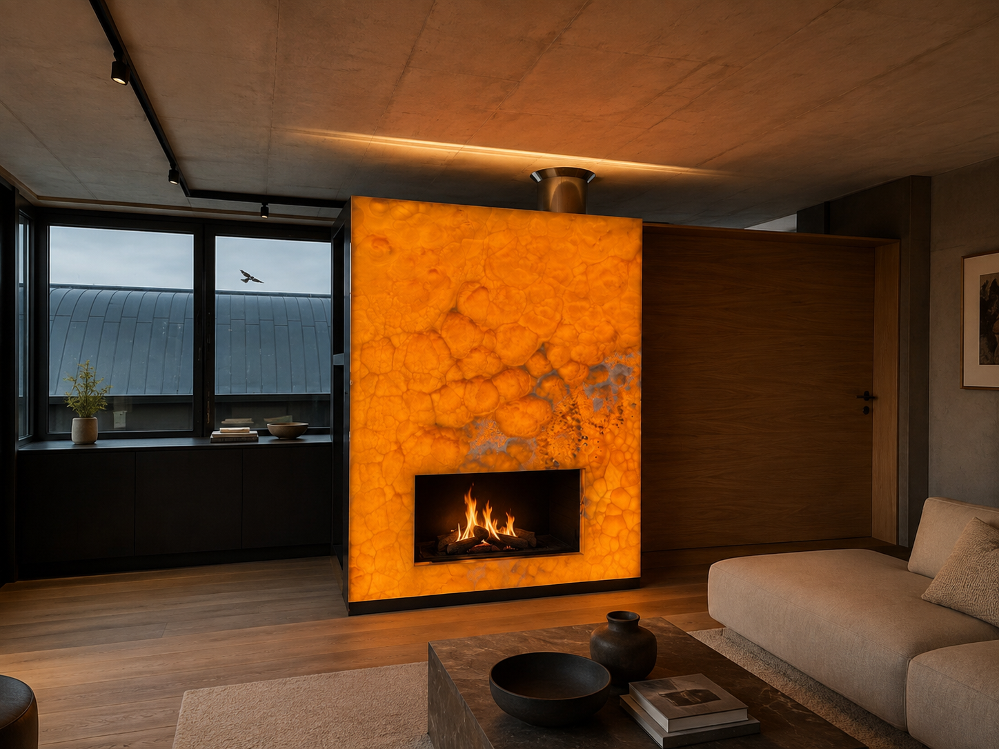 Onyx Nuvolato fireplace