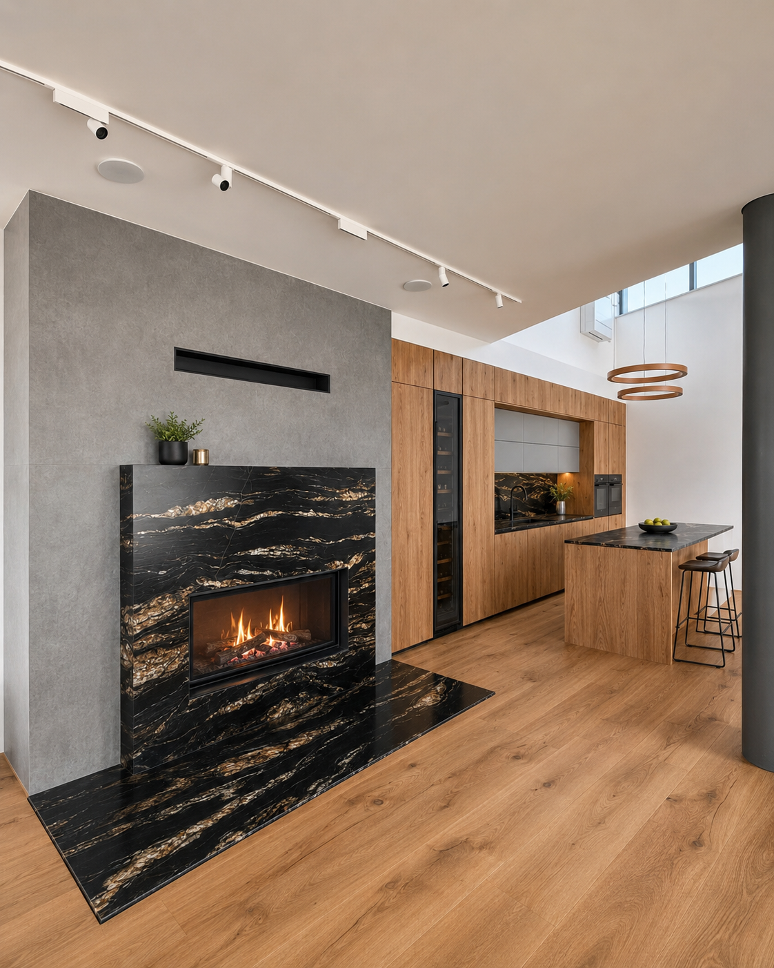 Belvedere granite and Dekton Kreta combination