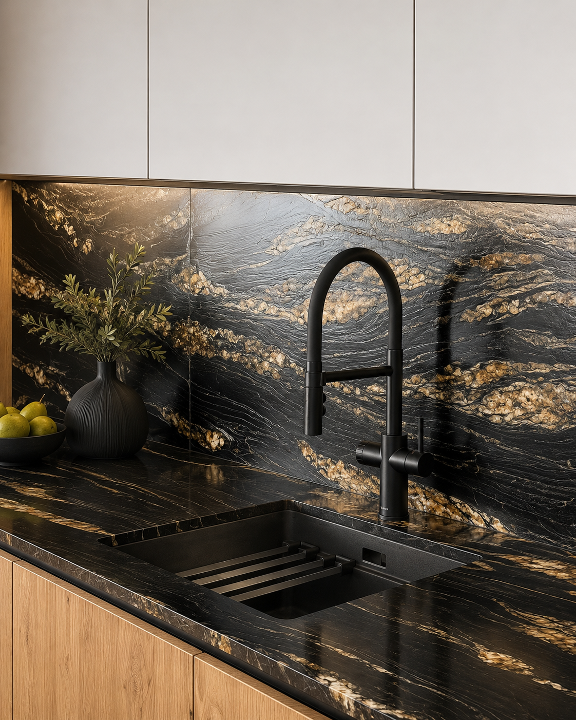 Undermount sink in Belvedere granite